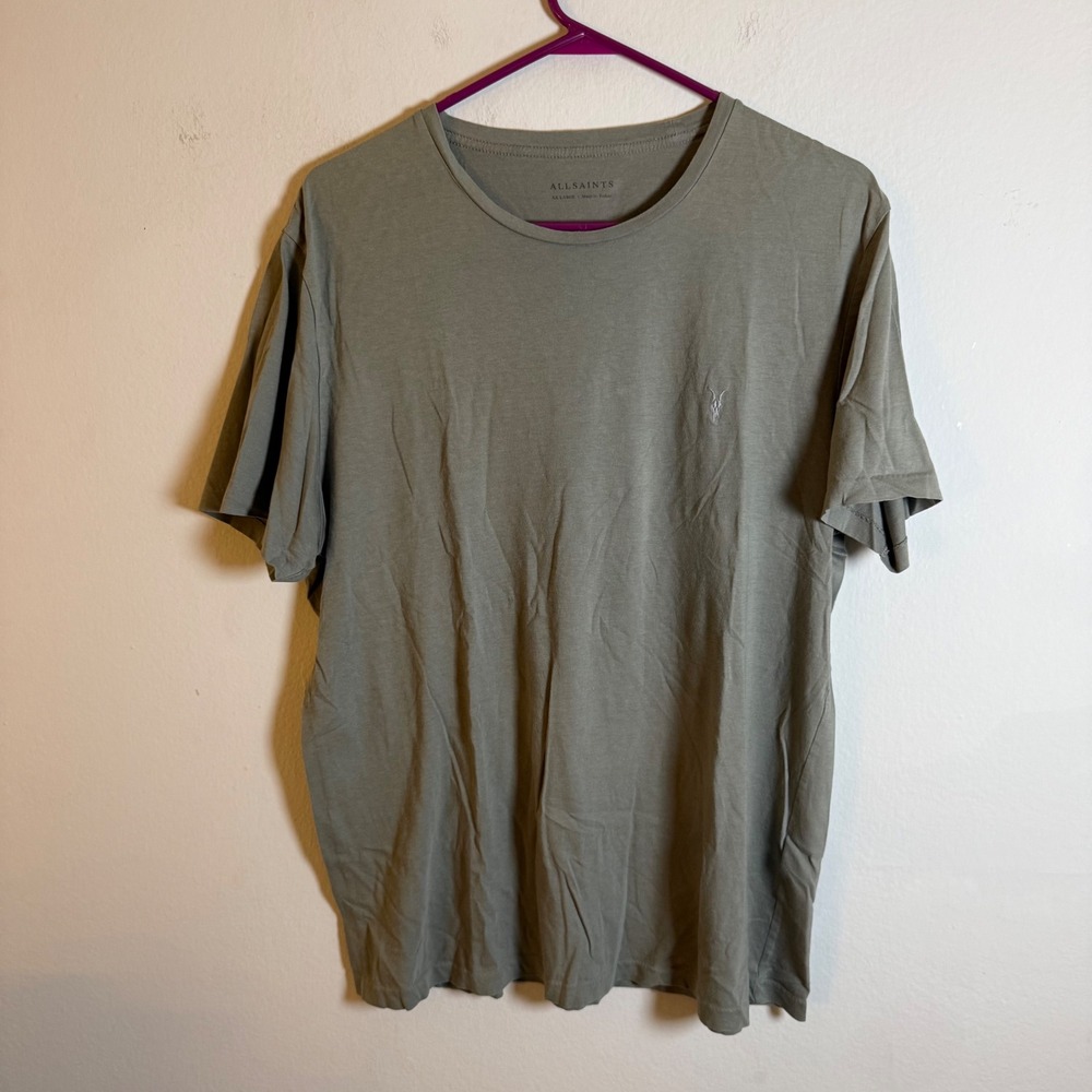 AllSaints Mens Tonic Crew Neck T-Shirt Sage Green Organic Cotton XXL Logo